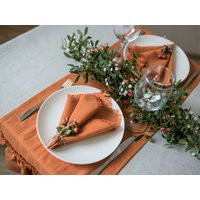 Burnt Orange Linen Napkins, Burnt Wedding Cloth Raw Edge Fringe Fringed Table Napkins | Etsy (US)