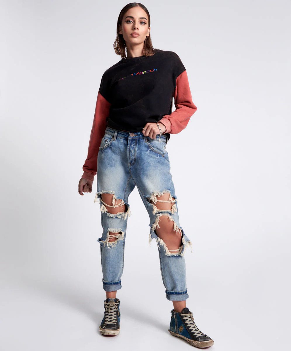Sunbleach Blue Saints Boyfriend Jeans Blue | OneTeaspoon