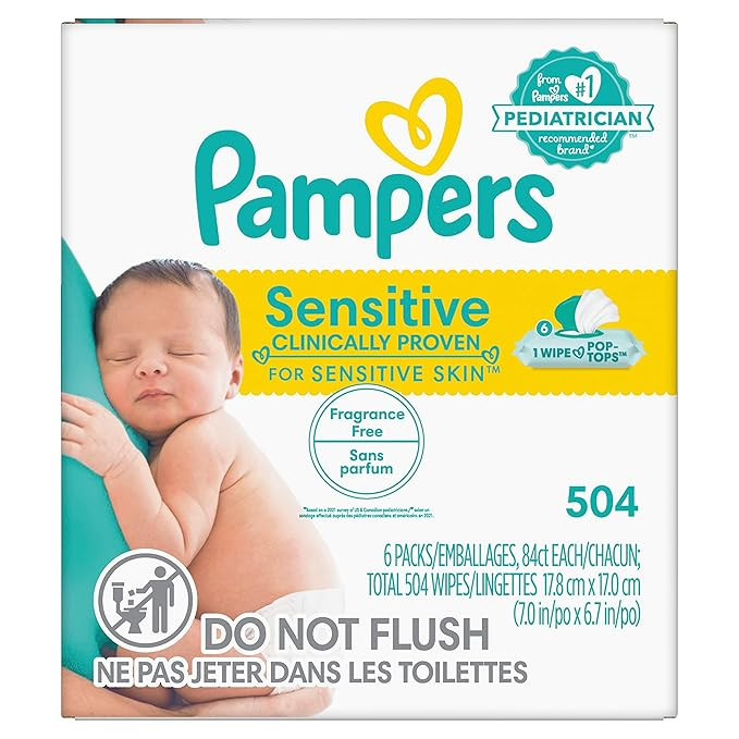 Pampers Baby Wipes Sensitive Perfume Free 6X Pop-Top Packs 504 Count | Amazon (US)
