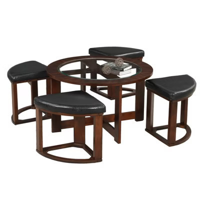 Dexmalle Espresso Glass Top Round  Coffee Table with 4 Stools | Target