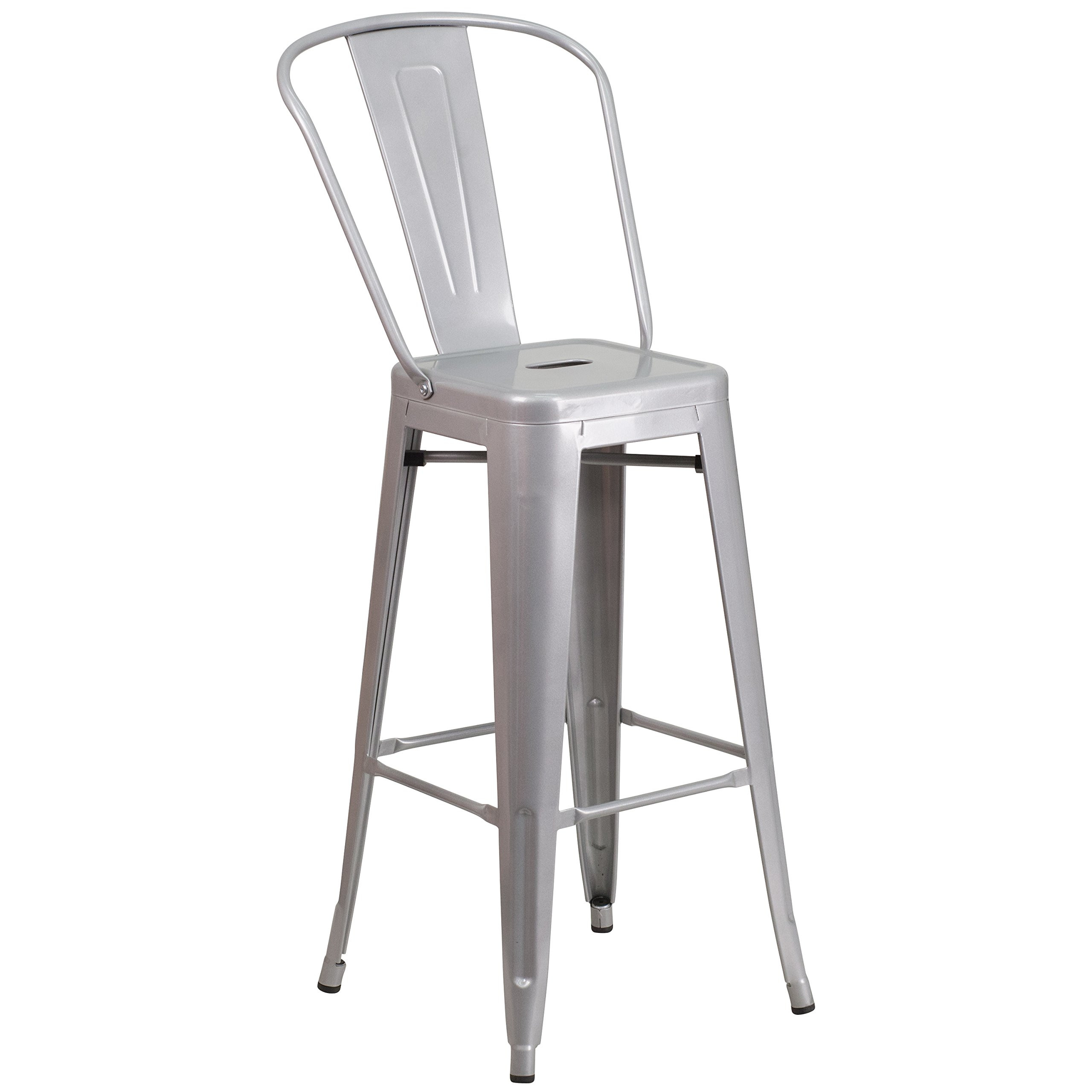 Flash Furniture Commercial Grade 30" High Silver Metal Indoor-Outdoor Barstool with Removable Back | Amazon (US)