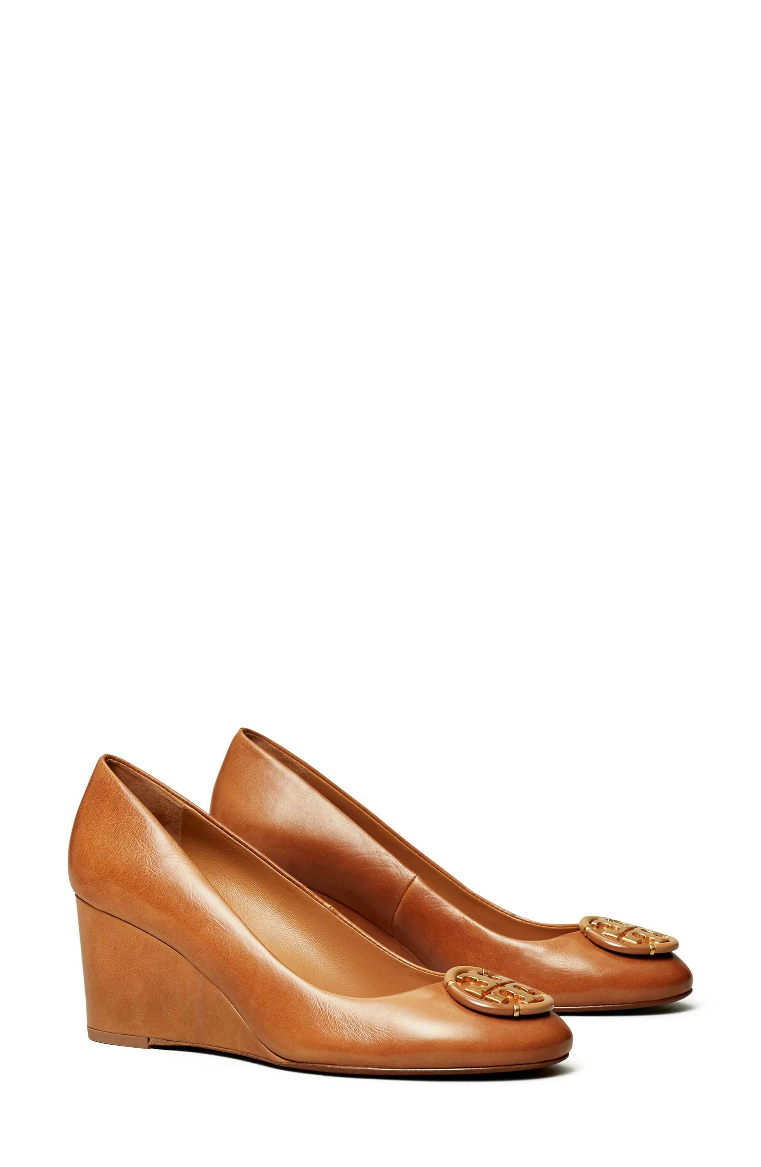 Tory Burch Logo Medallion Wedge Pump, Size 11 in Tan at Nordstrom | Nordstrom