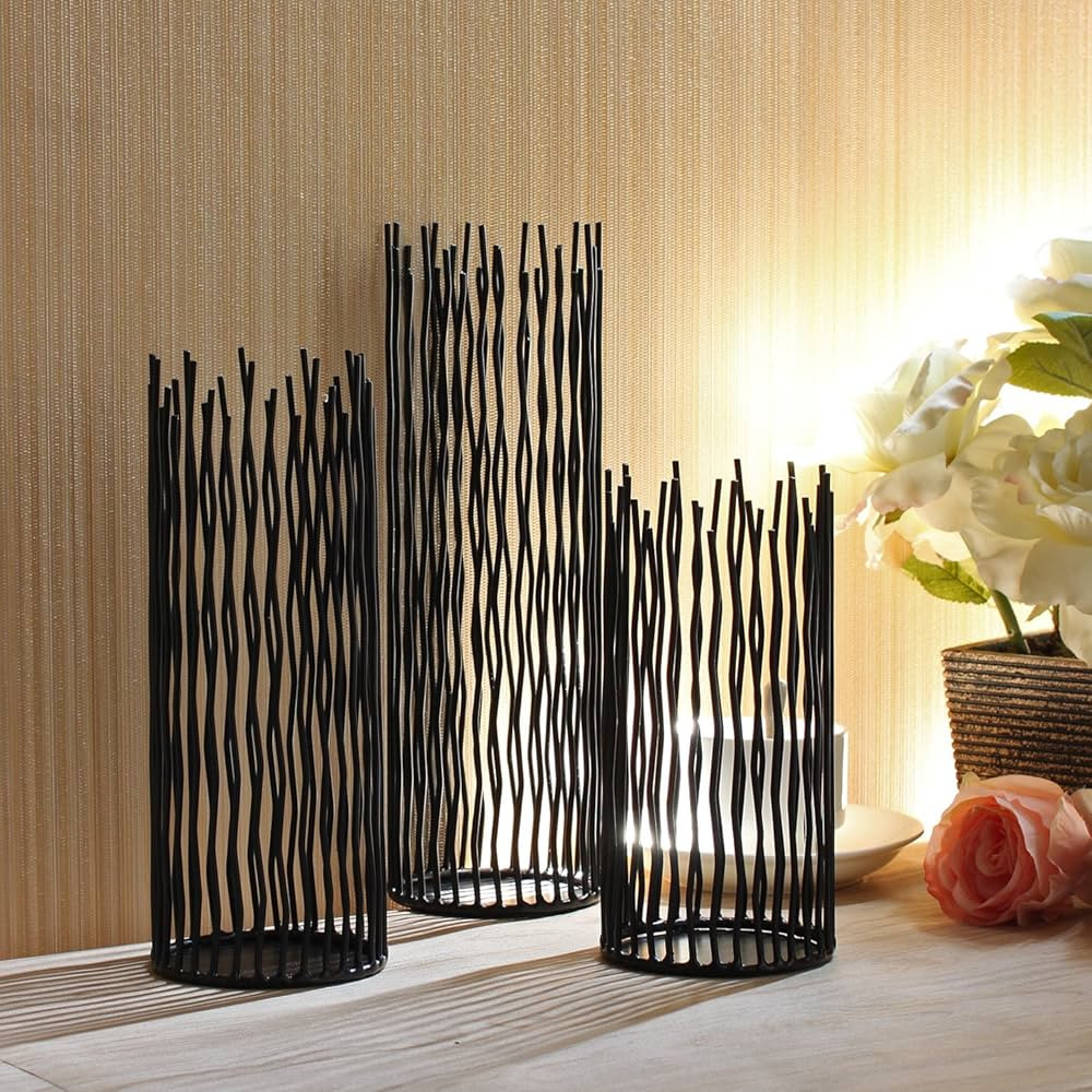 Set of 3 Metal Iron Candle Holder, Black Candlestick Modern Table Centerpiece for Indoor & Outdoo... | Amazon (US)