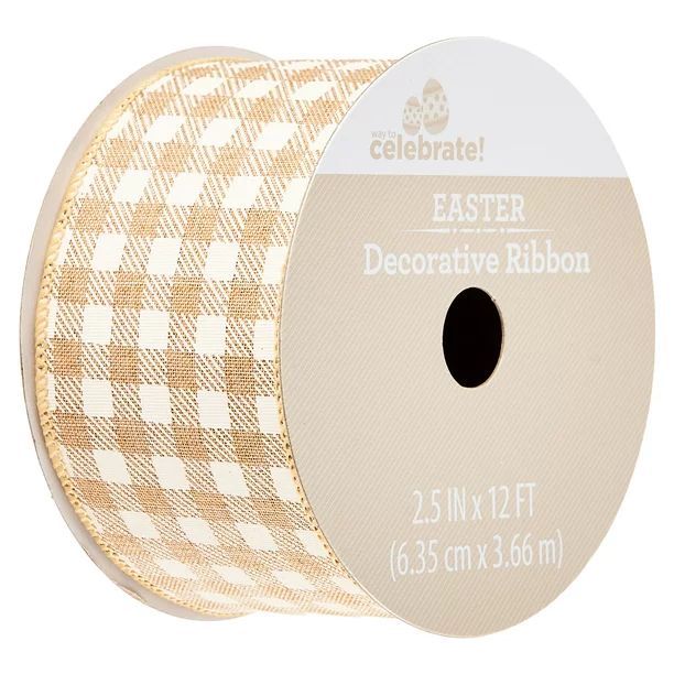 Way To Celebrate Easter Decorative Ribbon, Beige and White Plaid, 2.5" x 12' | Walmart (US)