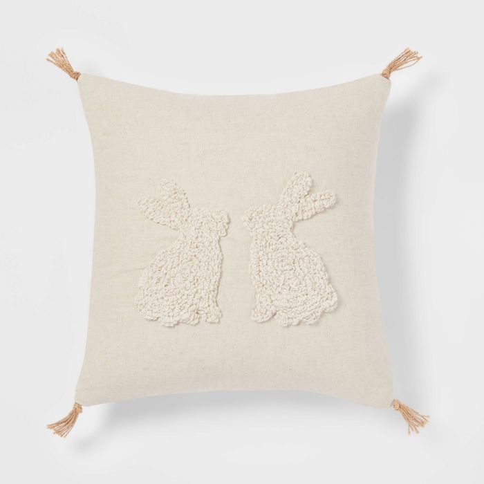 Textural Bunnies Square Throw Pillow Neutral - Threshold™ | Target