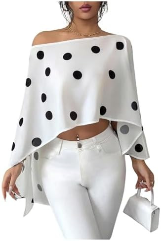 GORGLITTER Women's Polka Dots Poncho Top Chiffon Off The Shoulder Cape Sleeve Shawl Wraps Sexy El... | Amazon (US)