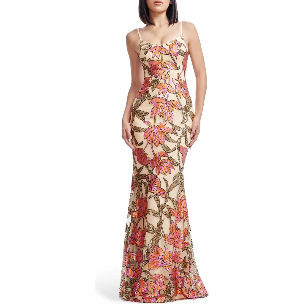 Dress the Population Giovanna Sequin Floral Mermaid Gown in Beige Multi at Nordstrom Rack, Size X-Small | Nordstrom Rack