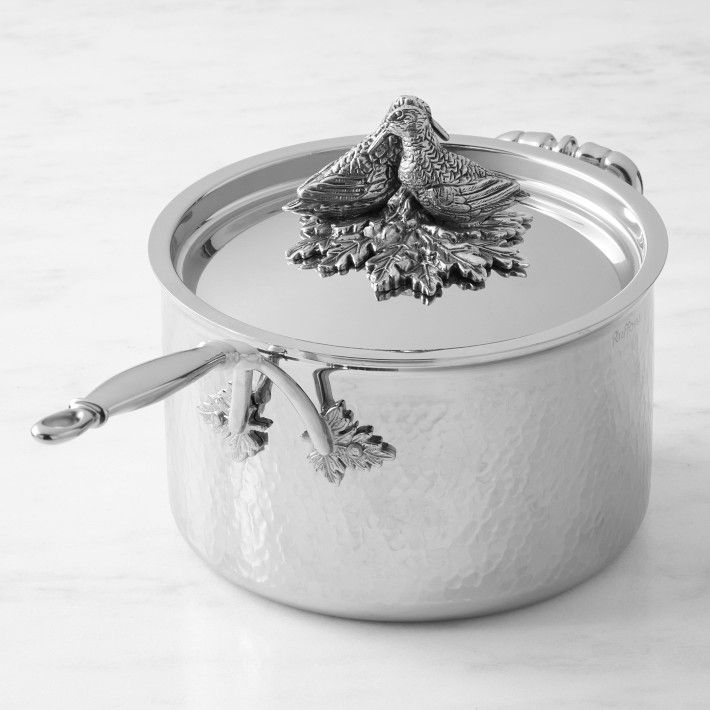 Ruffoni Opus Prima Hammered Stainless-Steel Saucepan with Lovebirds Knob, 4-Qt. | Williams-Sonoma