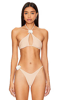 Lovers and Friends Margaret Cross Front Halter Top in Nude & Cream from Revolve.com | Revolve Clothing (Global)