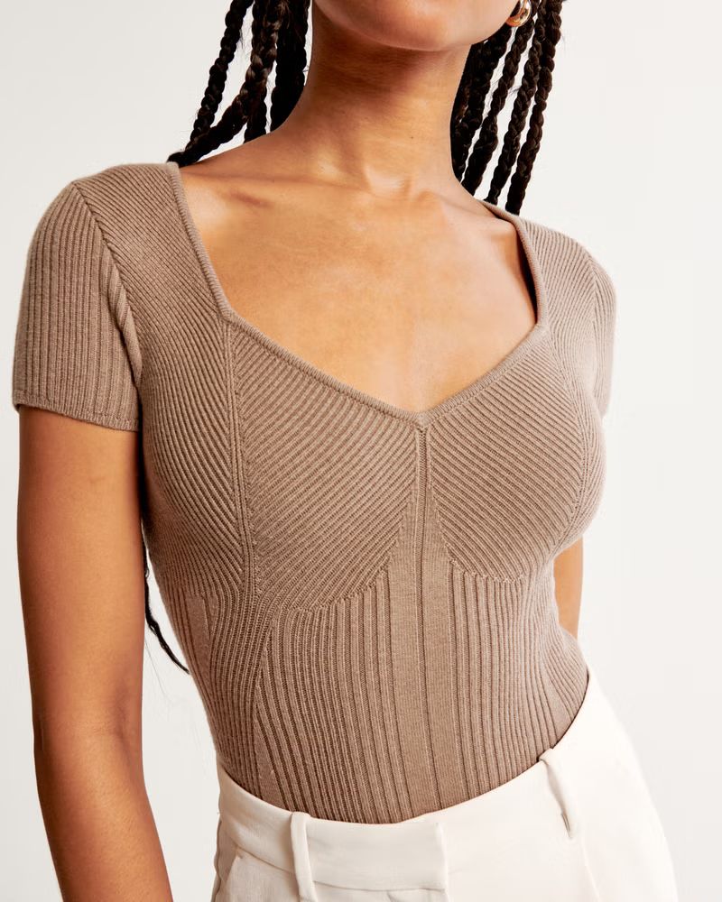 Women's Short-Sleeve Sweetheart Sweater Bodysuit | Women's Tops | Abercrombie.com | Abercrombie & Fitch (US)