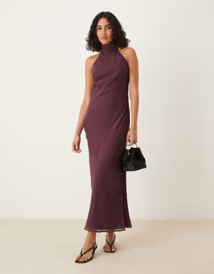 ASOS DESIGN chiffon high neck midi dress in grape | ASOS (Global)