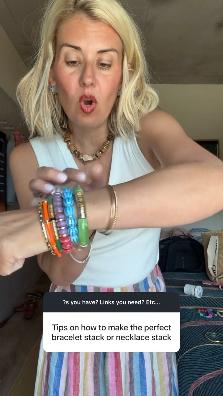 Just a few tips on how I style my stacks! Think color, texture & size. 
I’m medium petite in tank & size 2 skirt. 
*Use code SUMMER for 30% off my bracelets. ￼
*Use code 3PPA for 30% off my skirt
*Use code MIXANDMATCH for 25% off my necklace

#LTKSeasonal #LTKSaleAlert #LTKstorytime
