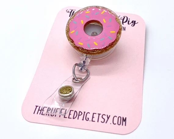 Pink Donut Retractable Badge Reel RN ID Holder Glitter Nurse | Etsy | Etsy (US)