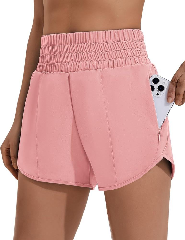 PINSPARK Women's Athletic Shorts for Gym Workout Running Short with High Waisted Zip Pockets | Amazon (US)