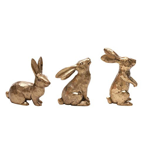 DN DECONATION Golden Polyresin Bunny Decor Rabbit Figurines, Easter Bunny Statue Set of 3 for Spring Tabletop Decor | Amazon (US)
