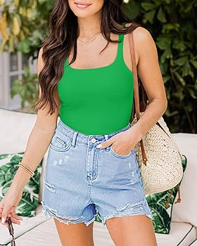 Chunpin Women's Square Neck Sleeveless Bodysuit Double Lined Tops Thong Bodysuit | Amazon (US)