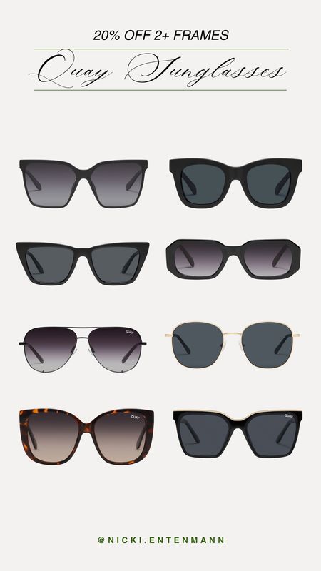 Quay sunglasses are on sale! 20% off 2+ frames, stock up for summer!

Summer outfits, summer accessories, quay sale 

#LTKSaleAlert #LTKFindsUnder100