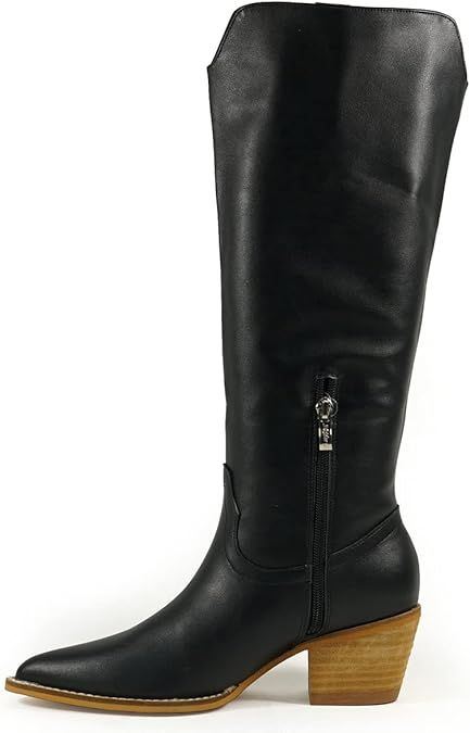 ARiderGirl Stephanie Women's Knee High Western Style Stacked Heel Side Zipper Pull-On Boots | Amazon (US)