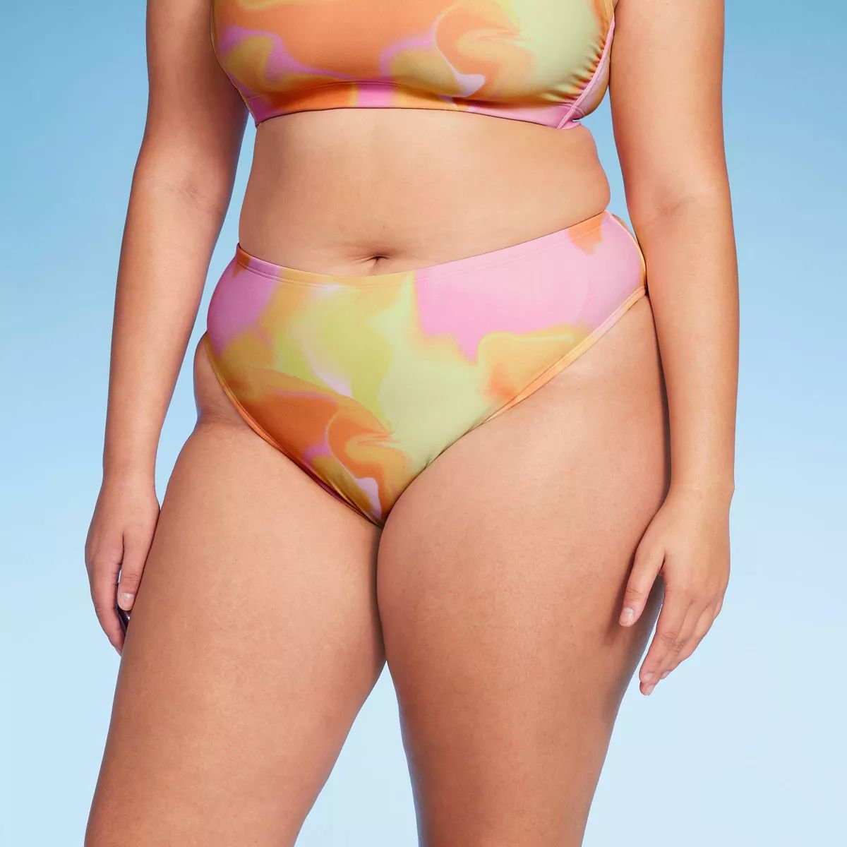 Women's High Leg Cheeky Bikini Bottom - Wild Fable™ Pink/Orange/Yellow Tie-Dye | Target