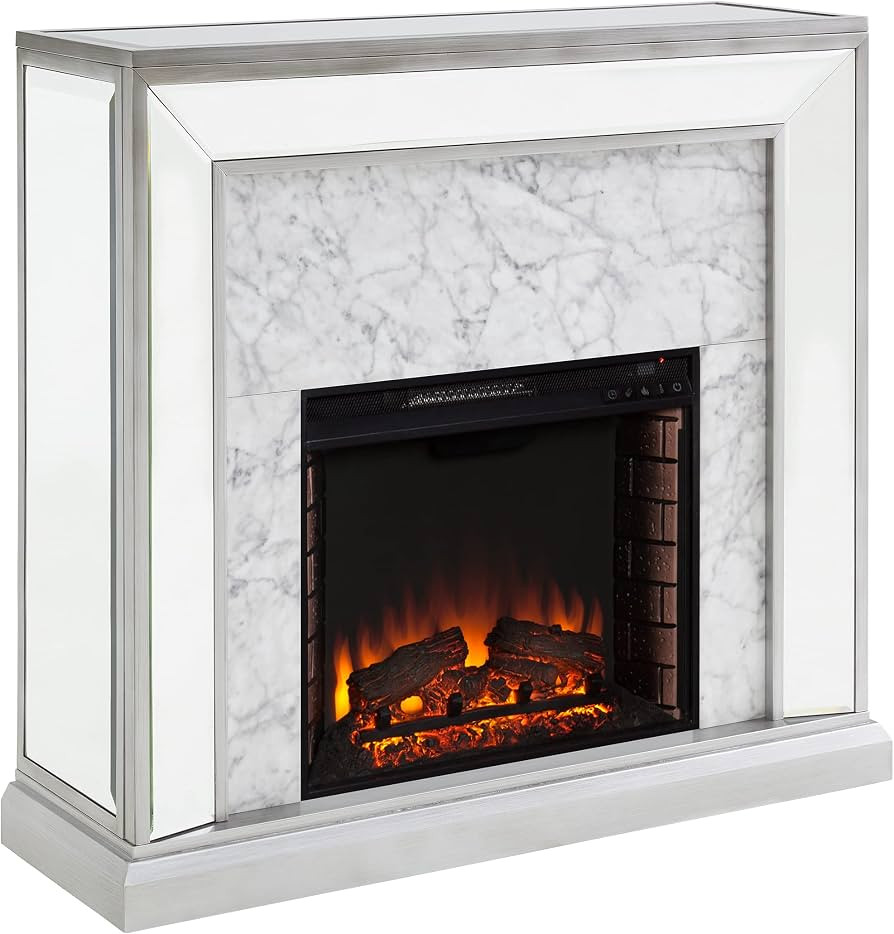 SEI Furniture Trandling Mirrored & Faux Electric Fireplace, Antique Silver/White Marble (AMZ95372... | Amazon (US)