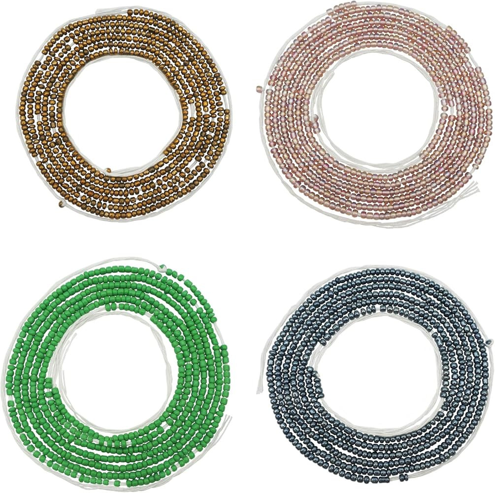 4PCS 50” Handmade African Waist Beads for Women Non-Stretching(Tie-on) | Amazon (US)