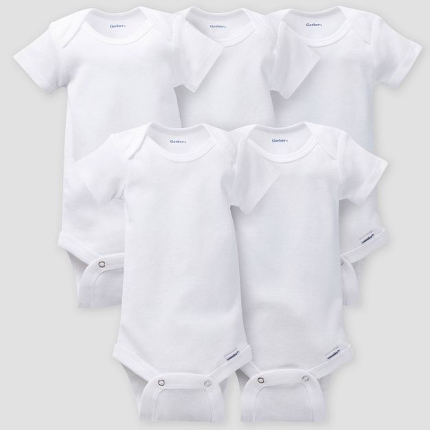 Gerber Baby 5pk Short Sleeve Onesies - White | Target