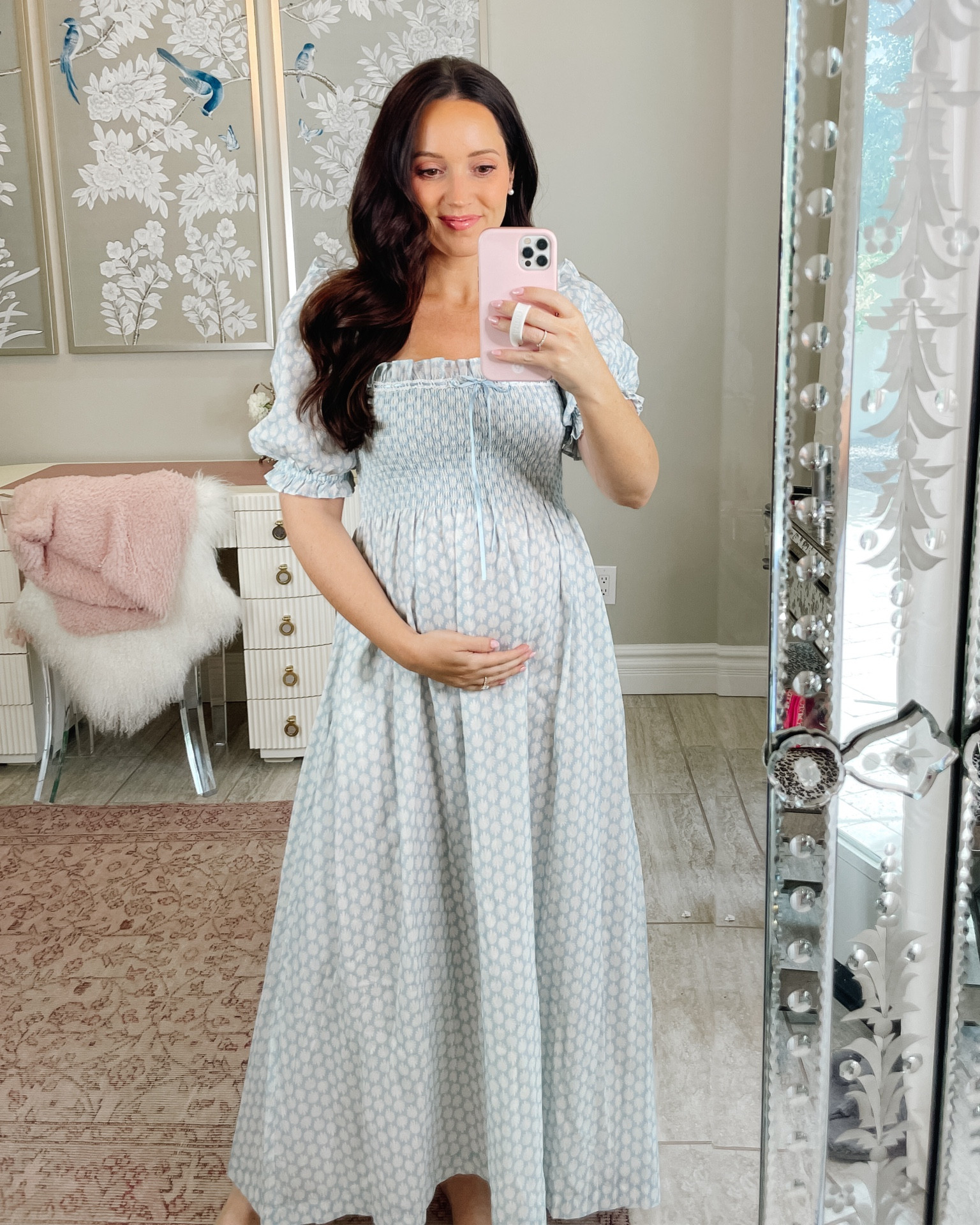 This maternity friendly dress / bump friendly dress is perfect for baby showers and bridal showers! It has stretchy smocking in the back which makes it very comfortable. Wearing size XS which is my true size and I have lots of room for the belly to grow! 

#LTKBump #LTKStyleTip #LTKBaby
