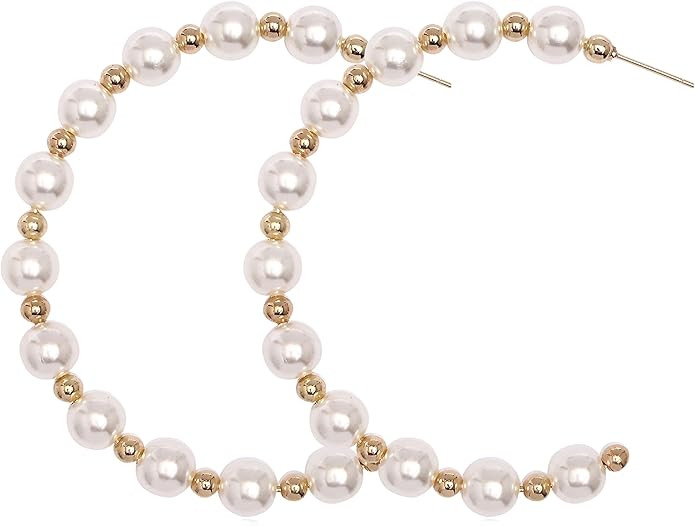 Fashion jewelry designer large statement immitation faux pearl classic round shape hoop earrings ... | Amazon (US)