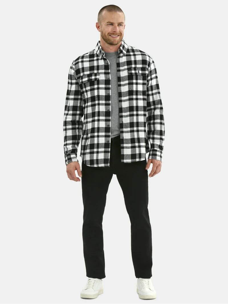 George Men's and Big Men's Double Pocket Flannel Shirt, Sizes XS-3XLT | Walmart (US)