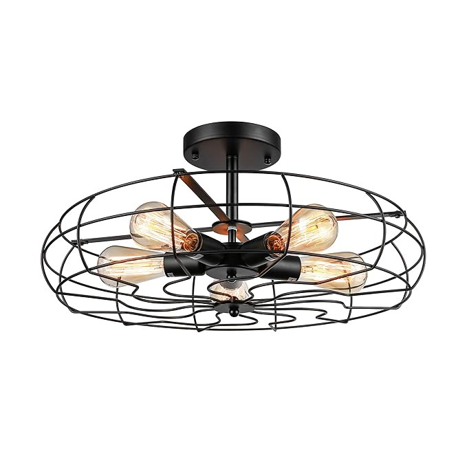 Semi Flush Mount Ceiling Light - BAYCHEER Vintage Pendant lights Industrial Chandelier Black Meta... | Amazon (US)