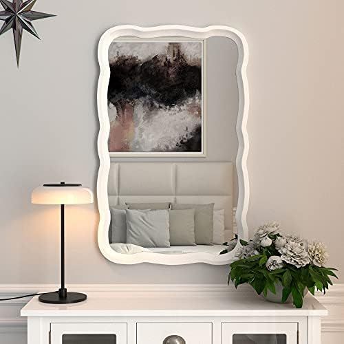 COZAYH Curved Wood Frame Accent Mirror, Modern Farmhouse Contemporary Decorative Wall Mirror, Rec... | Amazon (US)