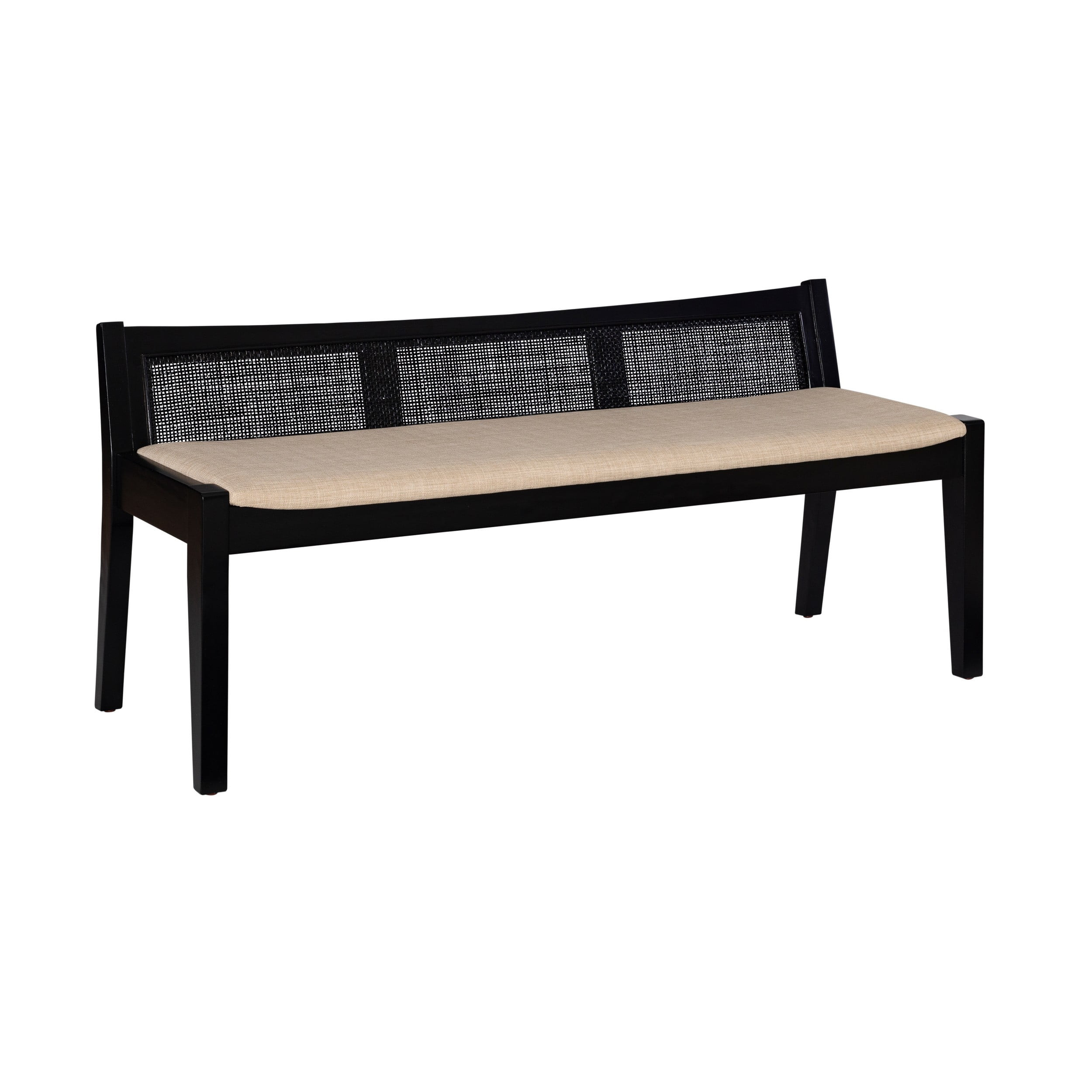 Powell Tramore Upholstered Bench with Rattan Cane Back, Black/Beige Linen | Walmart (US)
