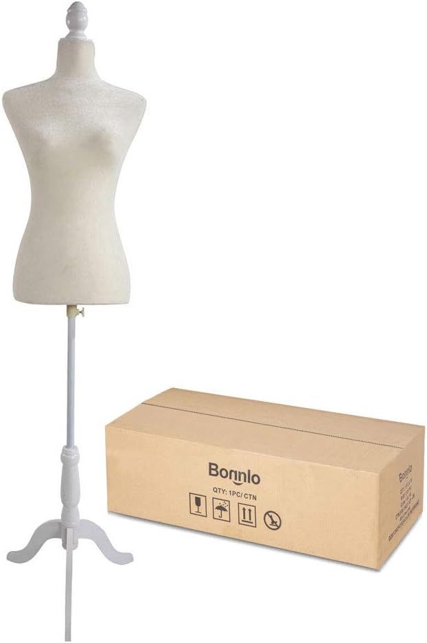 Bonnlo Female Dress Form Pinnable Mannequin Body Torso with Wooden Tripod Base Stand (White, 6) | Amazon (US)