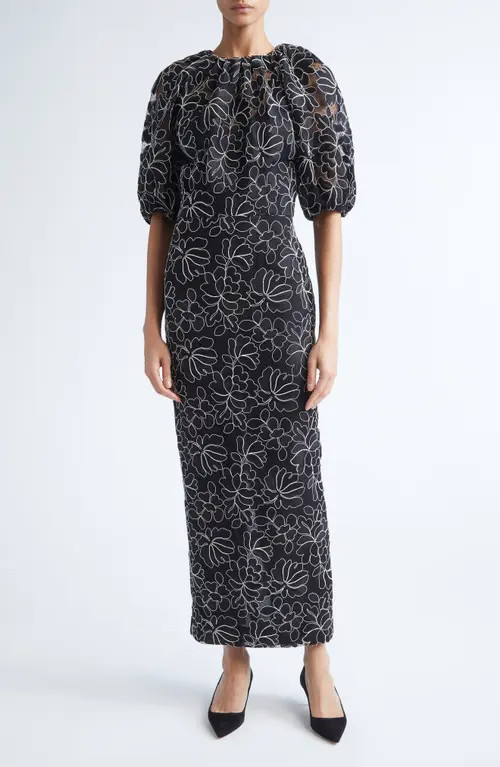 Lela Rose Naomi Floral Lace Dress in Black/Ivory at Nordstrom, Size 8 | Nordstrom