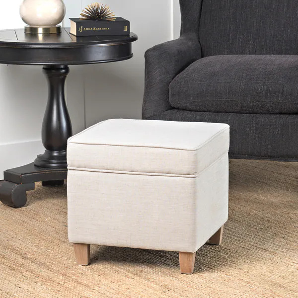 Carson Carrington Hassel Square Storage Ottoman Wood Legs Soft Neutral | Bed Bath & Beyond