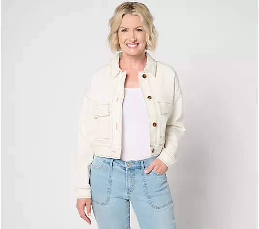 Make Your Selection: Peace Love World Authentic Denim Cropped Jacket - White | QVC