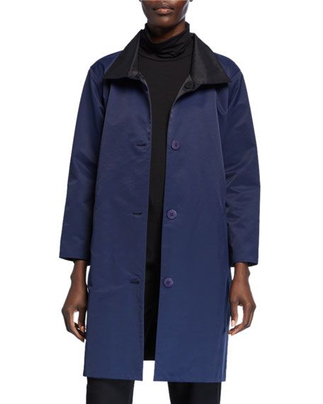 Eileen Fisher Petite Reversible Button-Front Coat with Stand Collar | Neiman Marcus