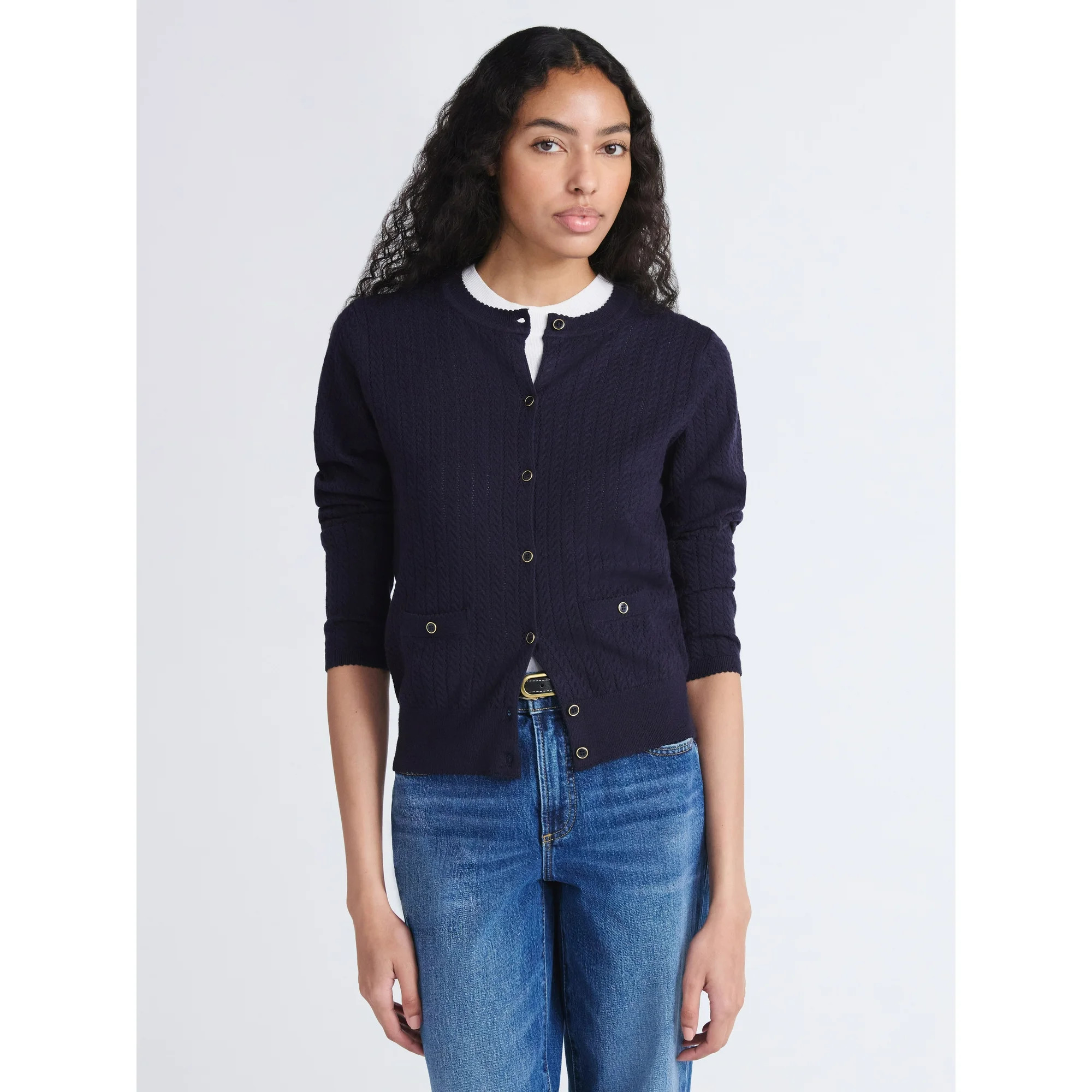 Free Assembly Women's and Women's Plus Cozy Yarn Welt Pocket Cable Cardigan Sweater, Midweight, S... | Walmart (US)