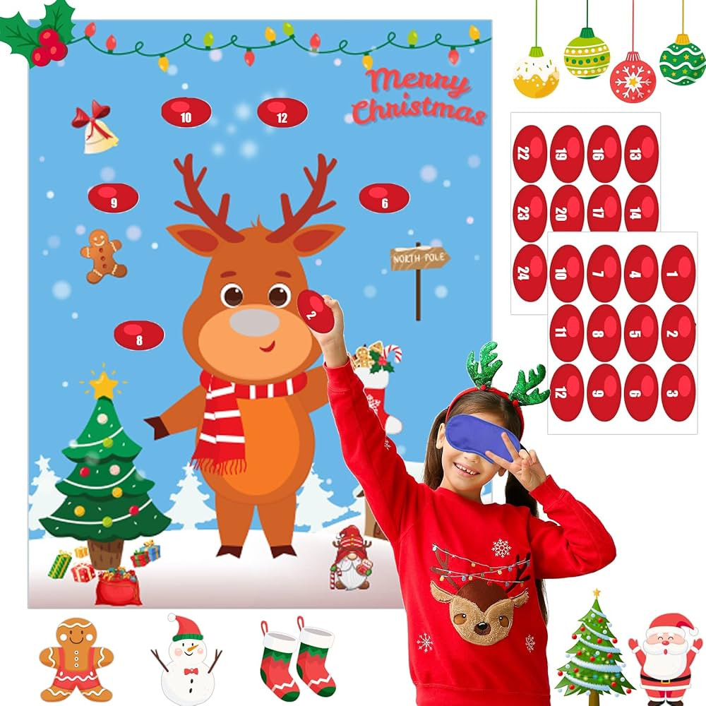Christmas Party Games for Kids Adults Family Pin The Nose On The Reindeer Xmas Activities Holiday... | Amazon (US)
