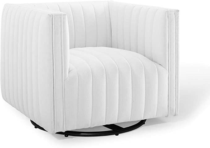 Modway Conjure Channel Tufted Upholstered Swivel Accent Armchair in White | Amazon (US)