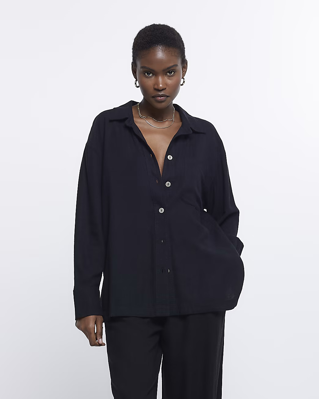 Black oversized shirt with linen | River Island (UK & IE)