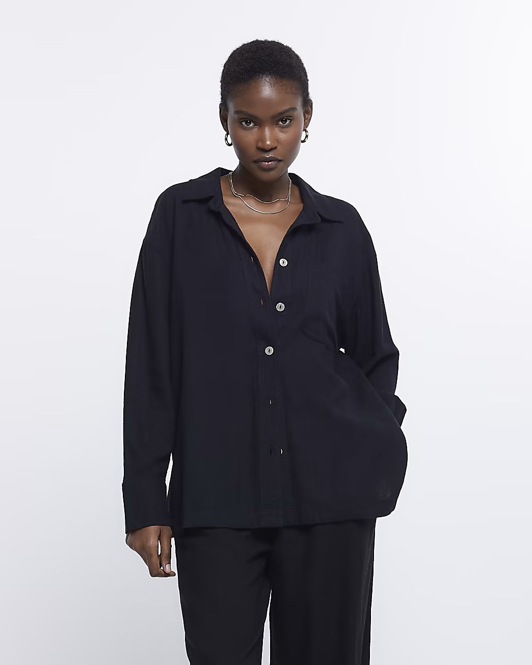 River Island Womens Black Oversized Shirt With Linen | River Island (UK & IE)