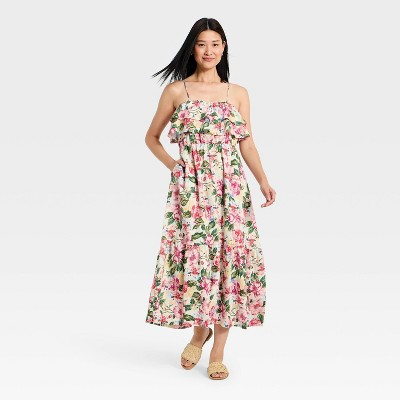 Women's Sleeveless Ruffle Maxi A-Line Dress - A New Day™ Pink Floral XS | Target