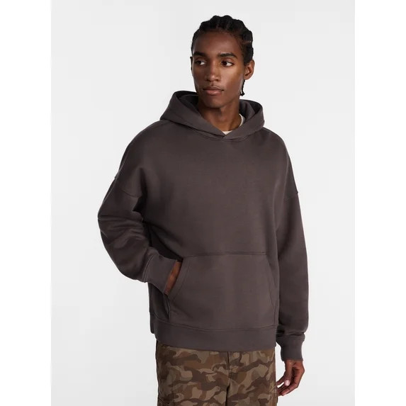 No Boundaries Boxy Fit Oversized Fleece Hoodie with Long Sleeves, Men's XS-4XLT | Walmart (US)