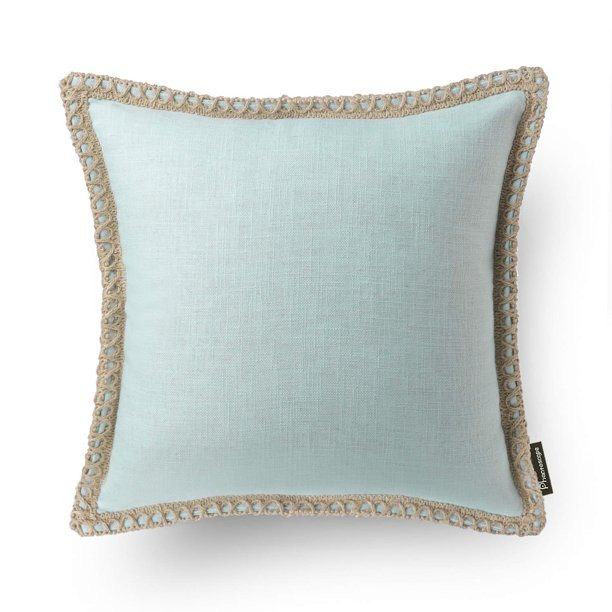 Phantoscope Linen Trimmed Farmhouse Series Decorative Throw Pillow, 18" x 18", Light Blue, 1 Pack... | Walmart (US)