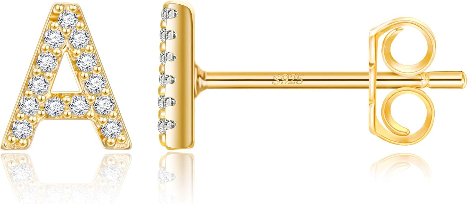 MONOOC Initial Stud Earrings for Girls - S925 Sterling Silver Post Cubic Zirconia Stud Earrings I... | Amazon (US)