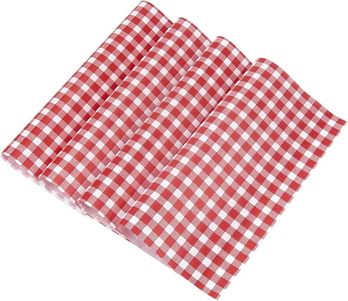 NATURALABEL 100 PCS Wax Paper, 12" x 12" Red and White Checkered Greaseproof Paper, for Basket Li... | Amazon (US)