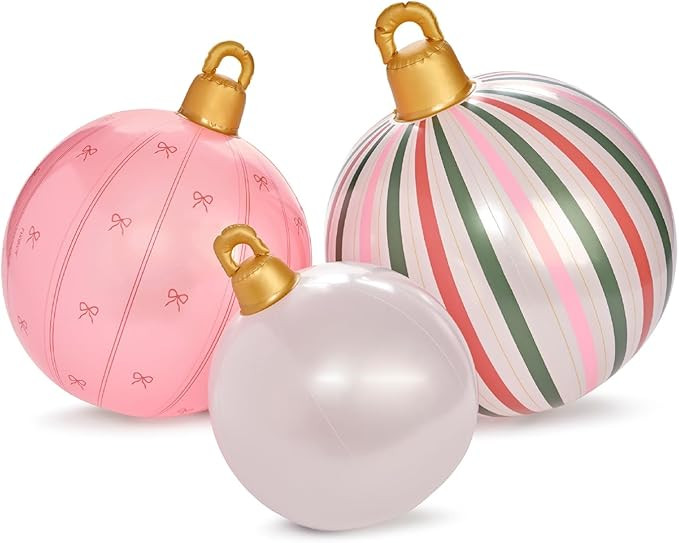 FUNBOY Giant Inflatable Light-Up Classic Pink Christmas Ornaments, 3 Giant Sizes 24'', 22'' and 1... | Amazon (US)