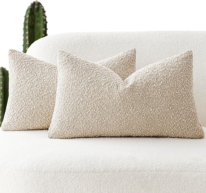 Foindtower Pack of 2 Textured Boucle Throw Pillow Covers Accent Solid Lumbar Pillow Cases Cozy So... | Amazon (US)