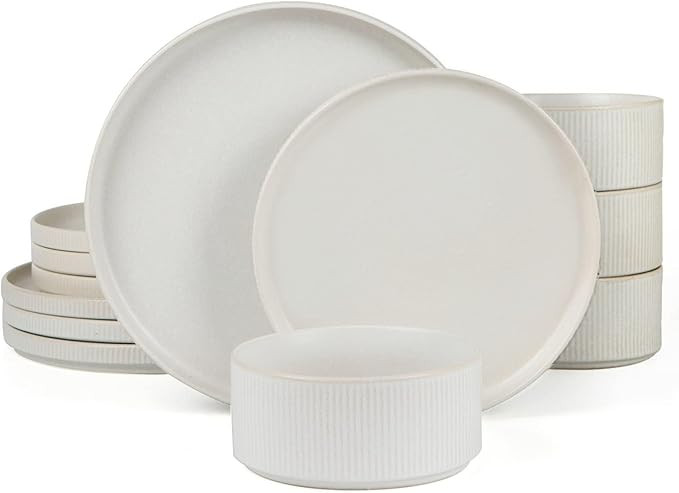 Famiware Star Dinnerware Sets, Plates and Bowls Set for 4, 12 Pieces Dishes - Chip and Scratch Re... | Amazon (US)